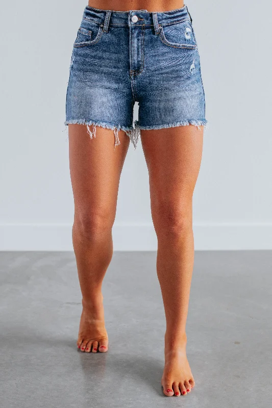 Women's Printed Geometric Patterned Shorts in Bright Colors for a Statement LookLedger Risen Shorts - Medium Wash