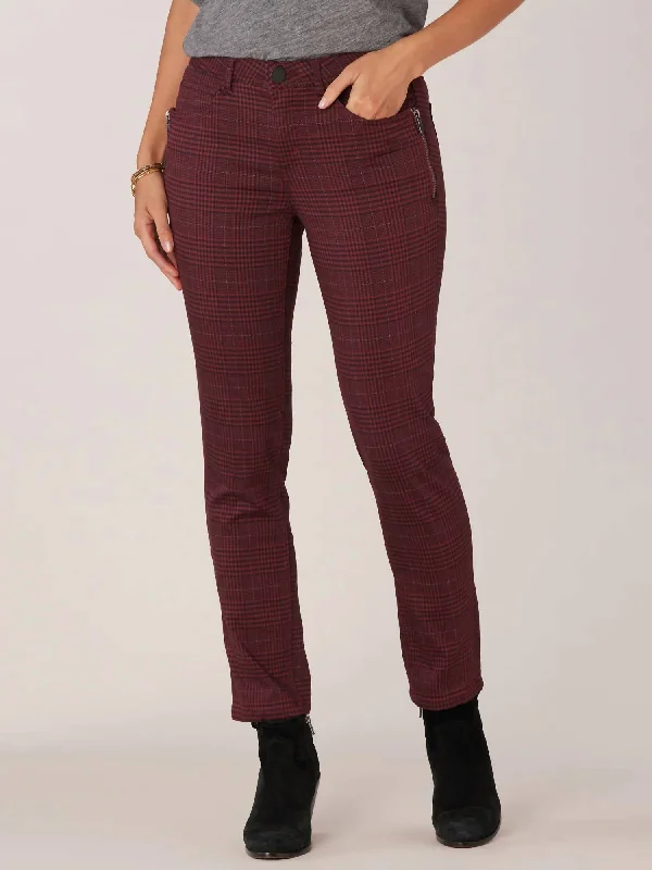 Straight - leg women jeans with a classic and timeless appealSide Zip Syrah Vintage Skinny Jeans In Burgundy Black Plaid Straight - leg women jeans with a classic and timeless appealSide Zip Syrah Vintage Skinny Jeans In Burgundy Black Plaid