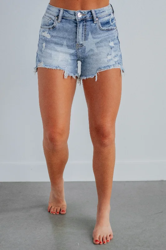 High - Waisted Plus Size Women's Denim Shorts with Distressed Details for a Trendy LookStarstruck Risen Shorts High - Waisted Plus Size Women's Denim Shorts with Distressed Details for a Trendy LookStarstruck Risen Shorts