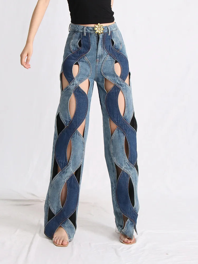 Dark - wash women jeans for a sophisticated and slimming effectTwo Different Denim Cut Out Jeans Dark - wash women jeans for a sophisticated and slimming effectTwo Different Denim Cut Out Jeans