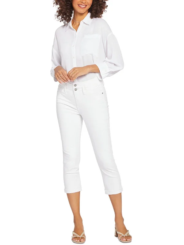 High - rise flare women jeans for a 70s - inspired lookWomens Double Button Denim Capri Jeans