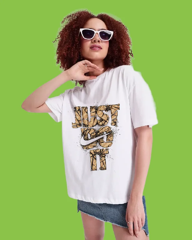 Women's jersey for running workoutsJust Do It  Printed White T shirt Women's