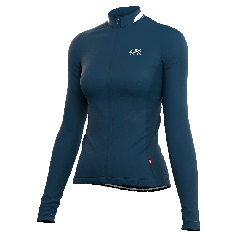 Women's jersey with a crew - neck designKrokus Blue Women's Warmer Long Sleeved Cycling Jersey