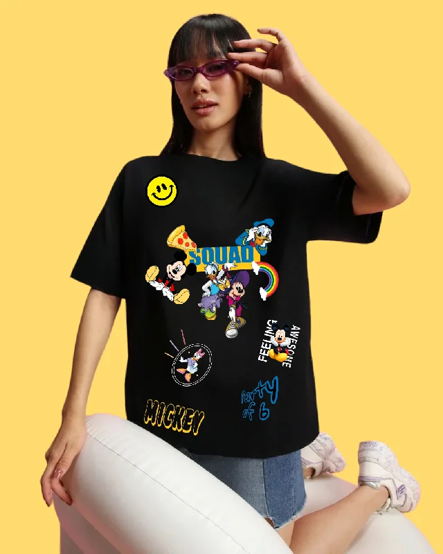 Short - sleeve women's jersey for summer workoutsMickey Printed Oversized  Women's Black T-shirt