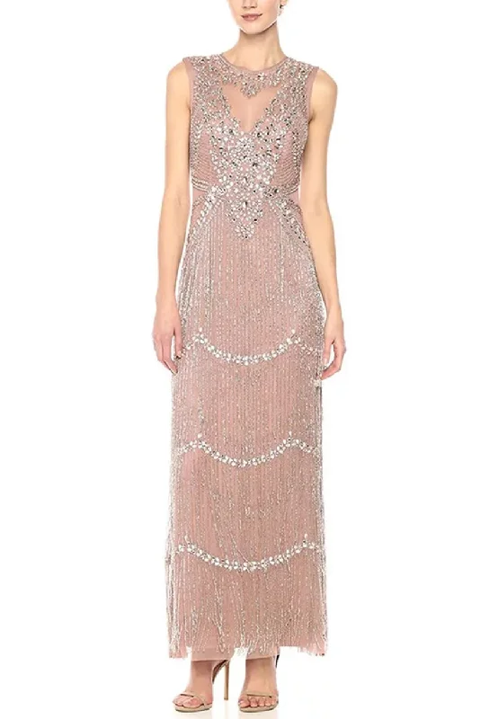Backless Women Dress for a Sexy and Alluring Look at Evening EventsDark Nude Beaded Tiered Fringe Gown