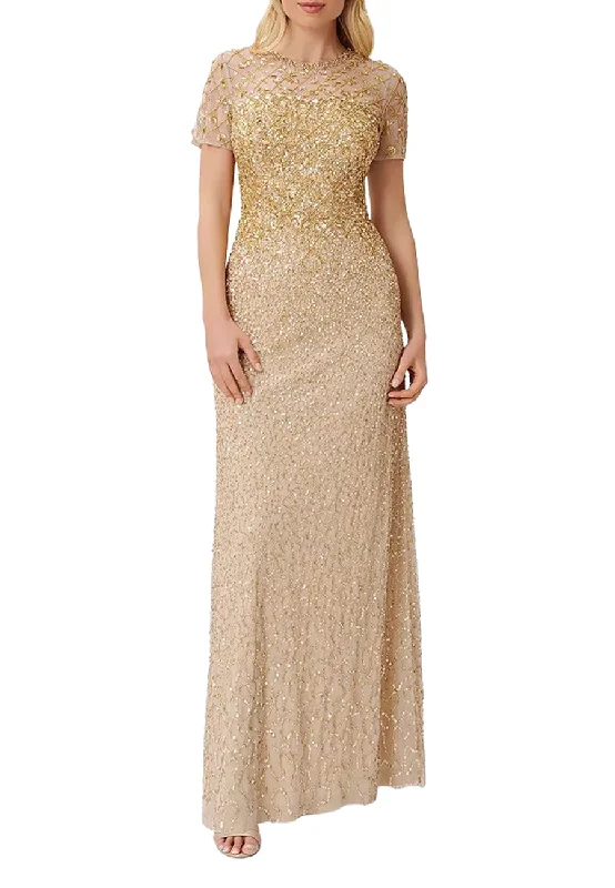 Off - the - Shoulder Women Dress for a Romantic and Feminine LookGold Beaded Back Slit Gown
