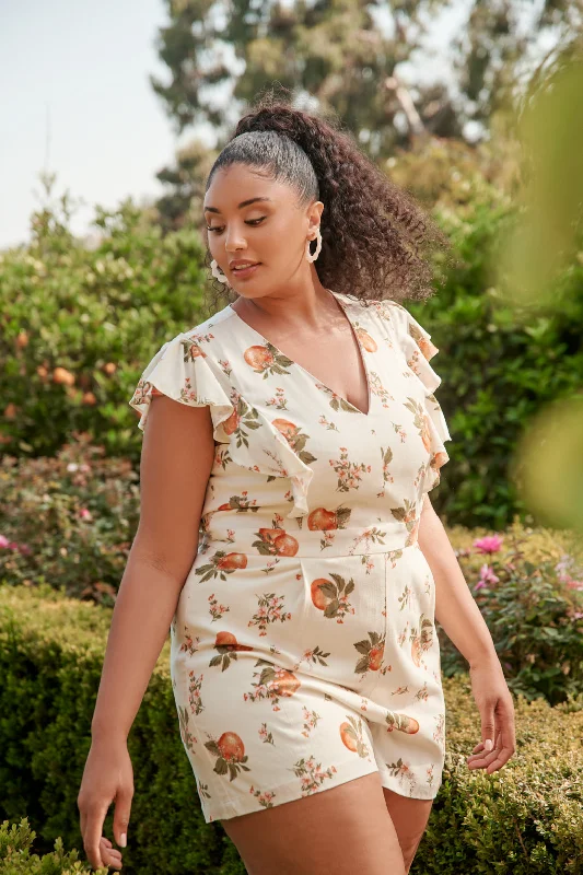 Women jumpsuits with a V - neck for a flattering and elongating effectArancia Ruffle Shoulder Romper Curve Women jumpsuits with a V - neck for a flattering and elongating effectArancia Ruffle Shoulder Romper Curve