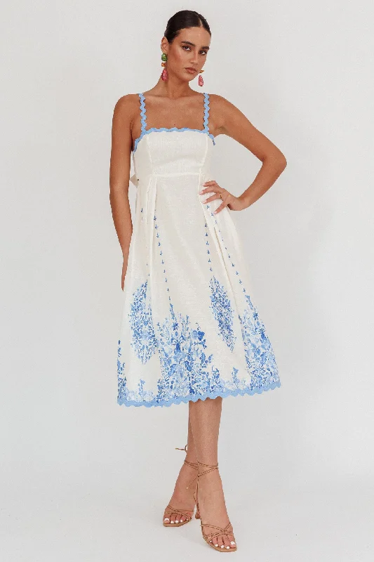 Mini Women Dress with a Short Hem for a Young and Trendy StyleAsami Floral Print Ric Rac Trim Midi Dress Blue Mini Women Dress with a Short Hem for a Young and Trendy StyleAsami Floral Print Ric Rac Trim Midi Dress Blue