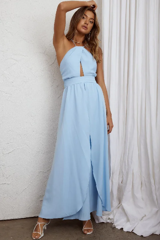 Backless Women Dress for a Sexy and Alluring Look at Evening EventsAthena High Split Maxi Dress Steel Blue