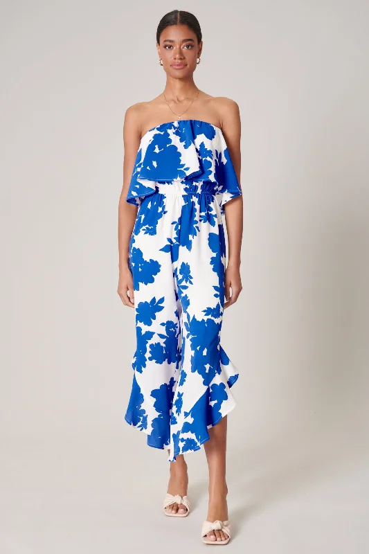 Women jumpsuits with cut - out details on the bodice for a trendy and bold lookCalypso Floral Lanah Strapless Ruffle Jumpsuit Women jumpsuits with cut - out details on the bodice for a trendy and bold lookCalypso Floral Lanah Strapless Ruffle Jumpsuit