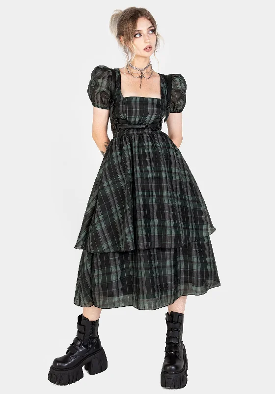 Printed Abstract Women Dress for a Modern and Artistic AppealCheckmate Puff Sleeve Layered Organza Midi Dress Printed Abstract Women Dress for a Modern and Artistic AppealCheckmate Puff Sleeve Layered Organza Midi Dress