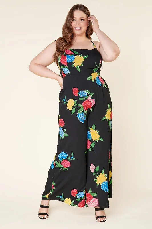 Women jumpsuits with cut - out details on the bodice for a trendy and bold lookCheyenne Floral Wide Leg Jumpsuit Curve Women jumpsuits with cut - out details on the bodice for a trendy and bold lookCheyenne Floral Wide Leg Jumpsuit Curve
