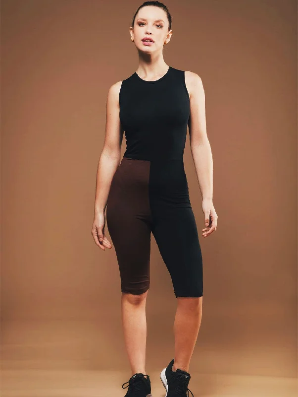 Women jumpsuits with cold - shoulder sleeves for a trendy styleOrganic Cotton Cycling Short Jumpsuit | Black & Brown