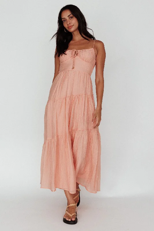 Ball Gown Women Dress with a Full Skirt for a Princess - like LookDoe Tie Bust Maxi Dress Apricot Ball Gown Women Dress with a Full Skirt for a Princess - like LookDoe Tie Bust Maxi Dress Apricot