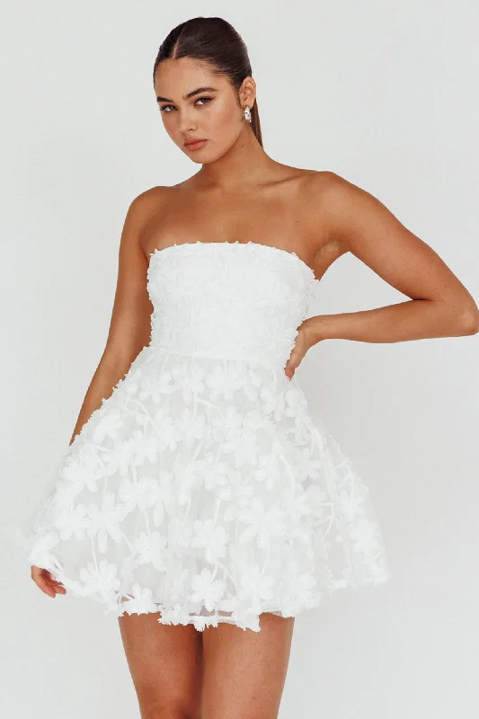 Empire Waist Women Dress to Accentuate the Bust and Conceal the WaistDori Floral Embellished Mini Dress White Empire Waist Women Dress to Accentuate the Bust and Conceal the WaistDori Floral Embellished Mini Dress White