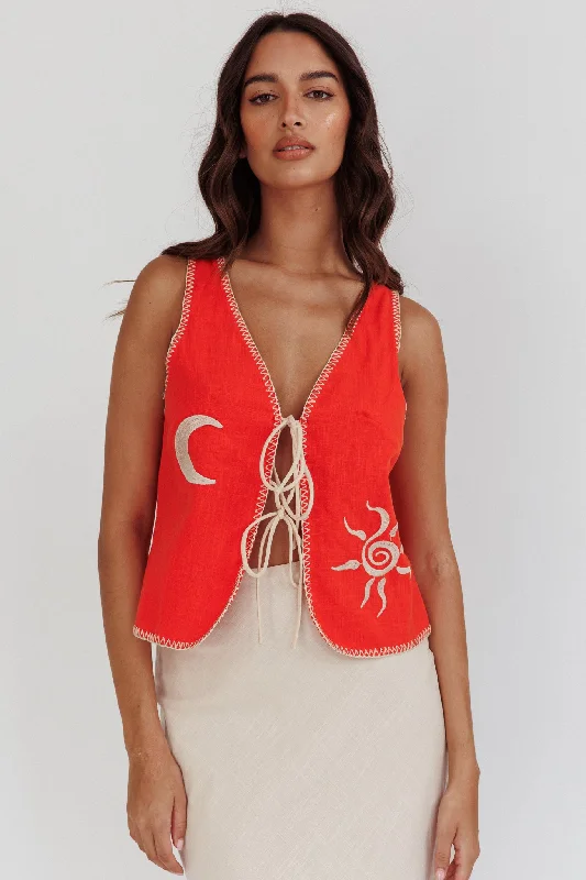 Mini Women Dress with a Short Hem for a Young and Trendy StyleDose Of Sunshine Blanket Stitch Vest Top Orange Mini Women Dress with a Short Hem for a Young and Trendy StyleDose Of Sunshine Blanket Stitch Vest Top Orange