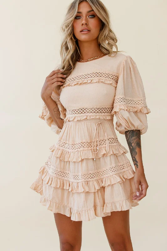 Little Black Women Dress with Sequins for a Glamorous Night OutDream About It Puff Sleeve Frill Dress Nude Little Black Women Dress with Sequins for a Glamorous Night OutDream About It Puff Sleeve Frill Dress Nude