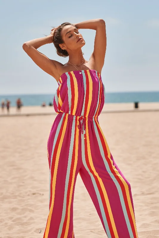 Linen women jumpsuits for a breathable and relaxed summer lookEliza Striped Strapless Jersey Knit Jumpsuit