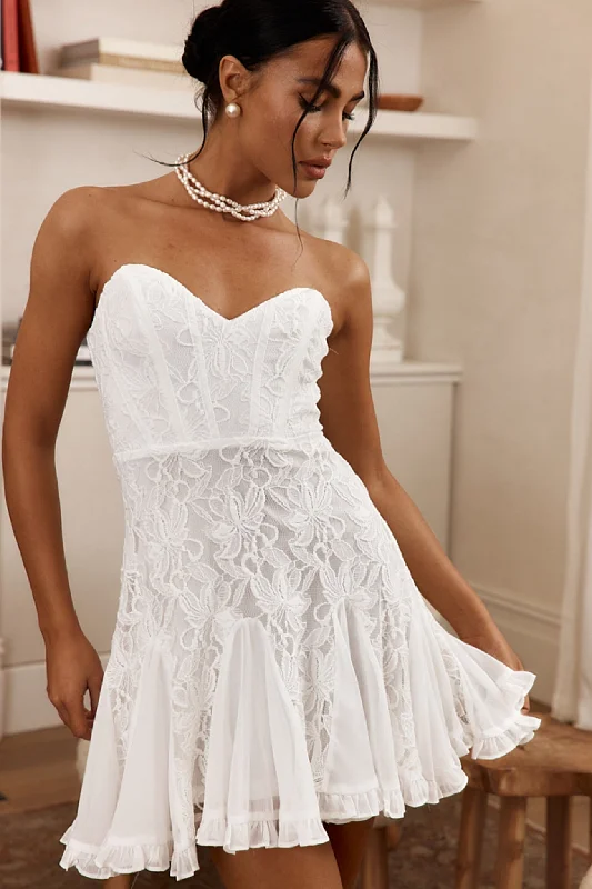 Wrap - Style Women Dress with Adjustable Fit for All Body TypesEmile Sweetheart Neckline Godet Mini Dress Off White Wrap - Style Women Dress with Adjustable Fit for All Body TypesEmile Sweetheart Neckline Godet Mini Dress Off White