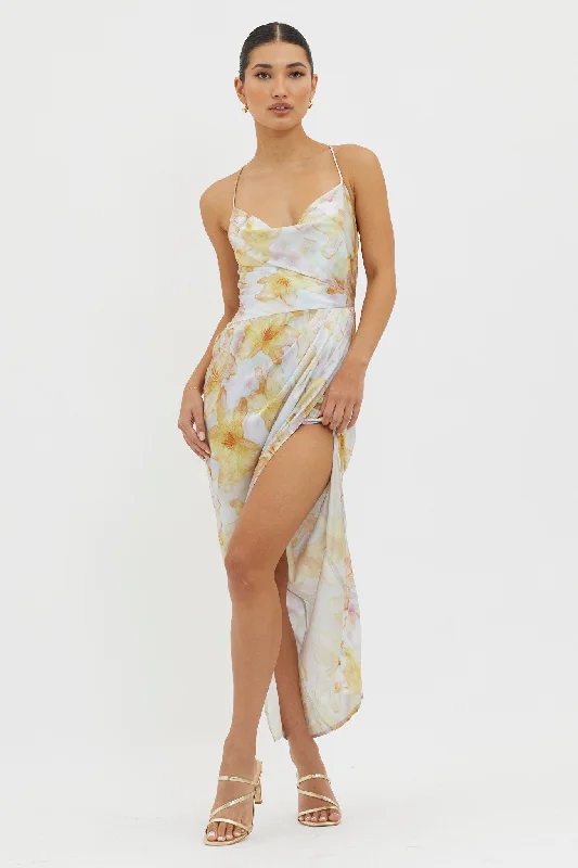 Sheath Women Dress with a Tailored Fit for a Professional LookErryn Tied Back Split Midi Dress Yellow Sheath Women Dress with a Tailored Fit for a Professional LookErryn Tied Back Split Midi Dress Yellow