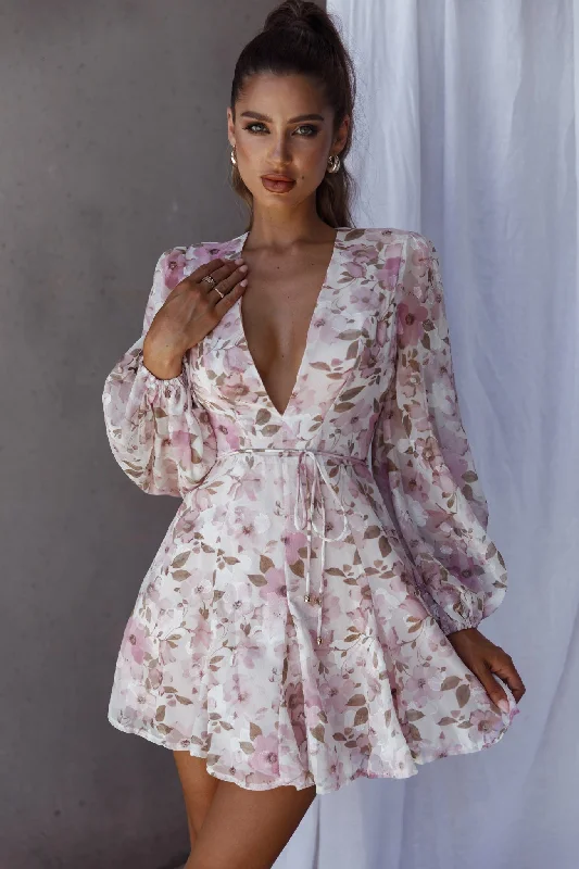 Wrap - Style Women Dress with Adjustable Fit for All Body TypesEstelle Long Sleeve V-Neckline Dress Watercolor Floral Print Rose Wrap - Style Women Dress with Adjustable Fit for All Body TypesEstelle Long Sleeve V-Neckline Dress Watercolor Floral Print Rose