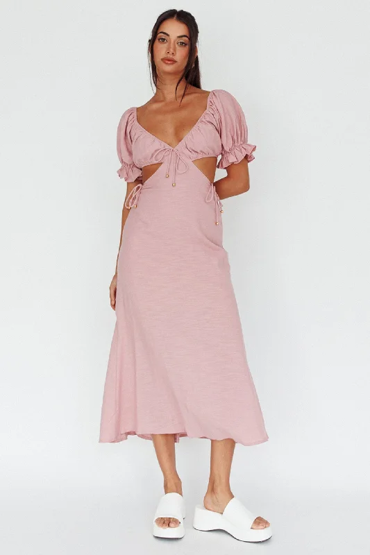 Off - the - Shoulder Women Dress for a Romantic and Feminine LookFancy Free Puff Sleeve Midi Dress Blush Off - the - Shoulder Women Dress for a Romantic and Feminine LookFancy Free Puff Sleeve Midi Dress Blush