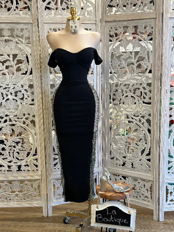 Mermaid - Style Women Dress with a Fitted Silhouette for Special OccasionsFishnet Rhinestone Heartline Dress- Stretchy, Estira