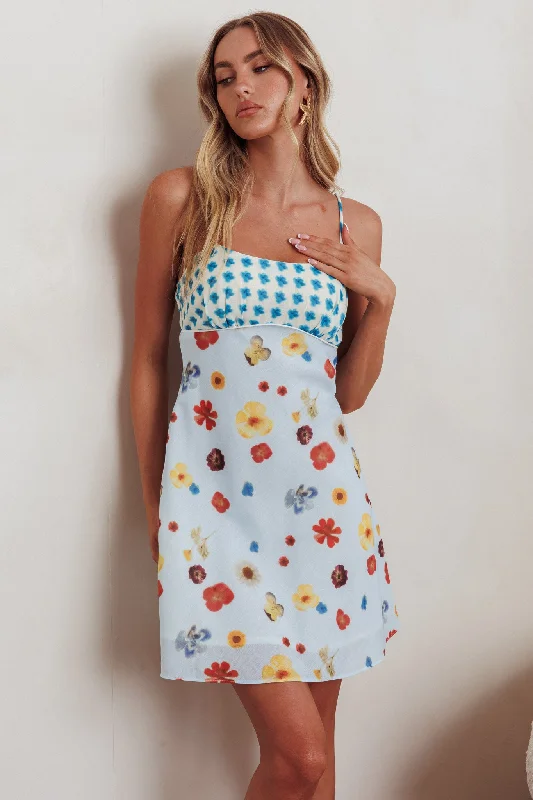 Maxi Women Dress with Floral Print for a Bohemian VibeFleur Sun Cami Strap Mini Dress Flowers Blue Maxi Women Dress with Floral Print for a Bohemian VibeFleur Sun Cami Strap Mini Dress Flowers Blue