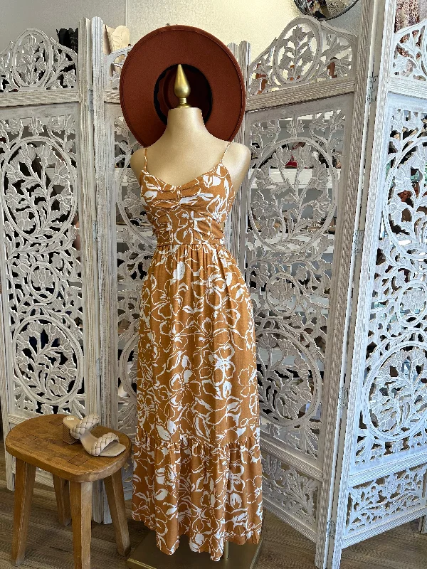 Mermaid - Style Women Dress with a Fitted Silhouette for Special OccasionsFloral Burnt Orange Maxi Dress- Stretchy, Estira