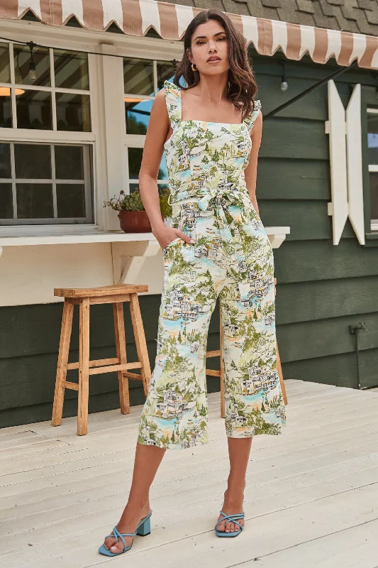 Women jumpsuits with a keyhole back for a unique detailFrancine Toile Print Cropped Wide Leg Jumpsuit Women jumpsuits with a keyhole back for a unique detailFrancine Toile Print Cropped Wide Leg Jumpsuit