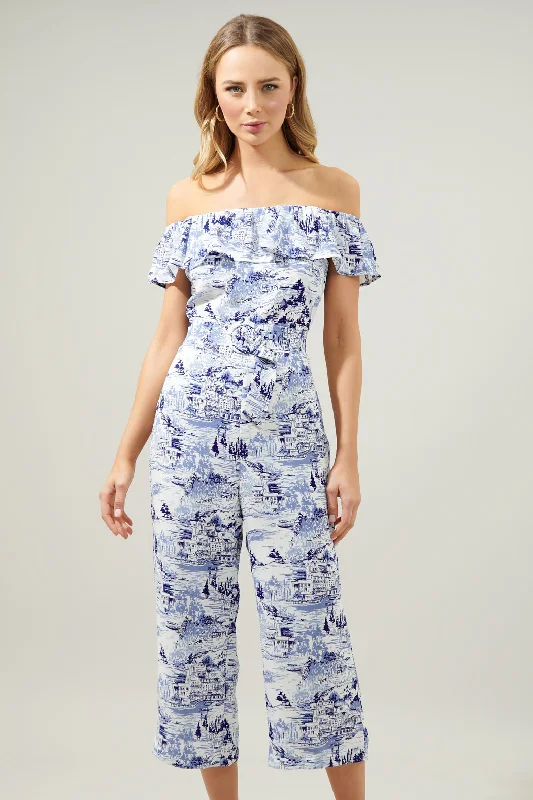 Women jumpsuits with ribbed textures for a unique and textured appearanceFrancine Toile Sky Off the Shoulder Jumpsuit Women jumpsuits with ribbed textures for a unique and textured appearanceFrancine Toile Sky Off the Shoulder Jumpsuit