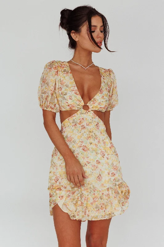 Plus Size Women Dress with a Flattering A - Line Cut for Comfort and StyleGraciele Laced Back Cut-Out Mini Dress Floral Orange