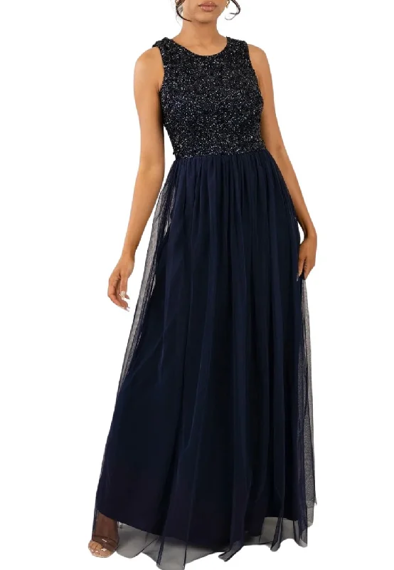 Maxi Women Dress with Floral Print for a Bohemian VibeDark Navy Shiny Sequins Gown