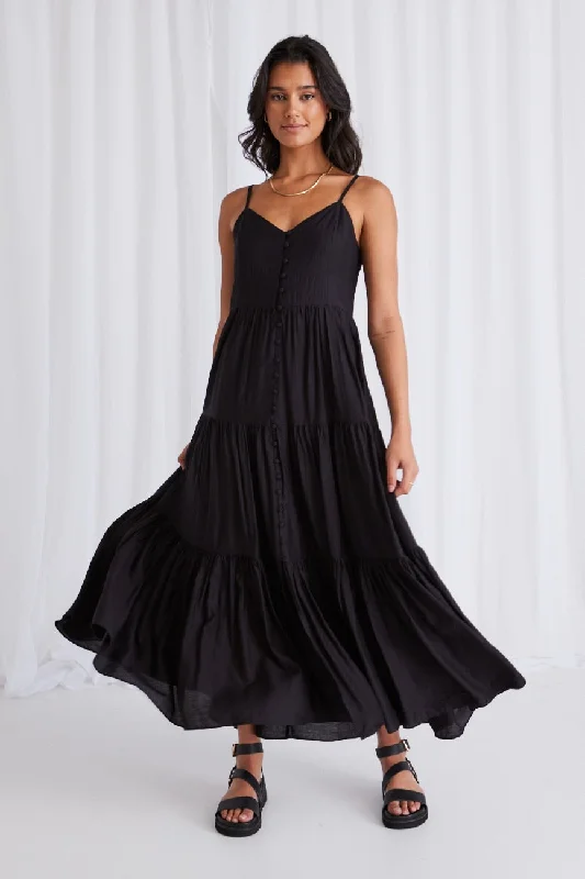 Mermaid - Style Women Dress with a Fitted Silhouette for Special OccasionsLilibet Black Strappy Button Front Maxi Dress