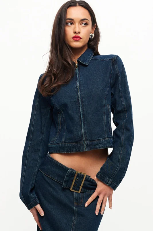 Strapless Women Dress with a Built - in Bra for Comfort and SupportLIONESS Uma Denim Jacket Denim Blue Strapless Women Dress with a Built - in Bra for Comfort and SupportLIONESS Uma Denim Jacket Denim Blue