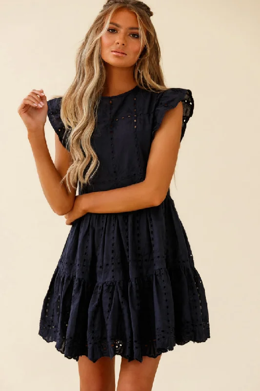 Empire Waist Women Dress to Accentuate the Bust and Conceal the WaistLouise Cap Sleeve Eyelet Embroidery Dress Navy Empire Waist Women Dress to Accentuate the Bust and Conceal the WaistLouise Cap Sleeve Eyelet Embroidery Dress Navy