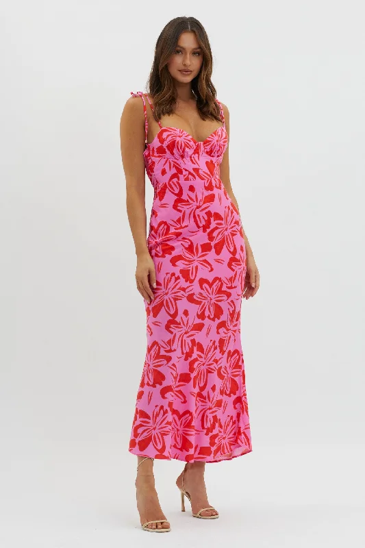 Mermaid - Style Women Dress with a Fitted Silhouette for Special OccasionsLuau Tied Shoulder Print Dress Pink Mermaid - Style Women Dress with a Fitted Silhouette for Special OccasionsLuau Tied Shoulder Print Dress Pink