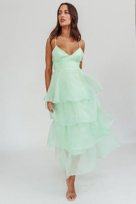 Lace - Embellished Women Dress for an Elegant and Sophisticated AppearanceMade For You Tiered Ruffle Midi Dress Mint Lace - Embellished Women Dress for an Elegant and Sophisticated AppearanceMade For You Tiered Ruffle Midi Dress Mint