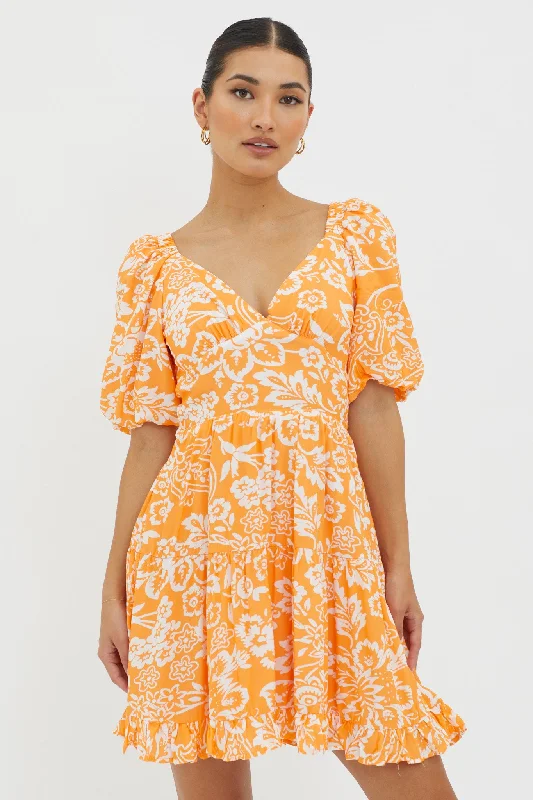 Sheath Women Dress with a Tailored Fit for a Professional LookMadrid Summer Tied Back Mini Dress Print Orange Sheath Women Dress with a Tailored Fit for a Professional LookMadrid Summer Tied Back Mini Dress Print Orange