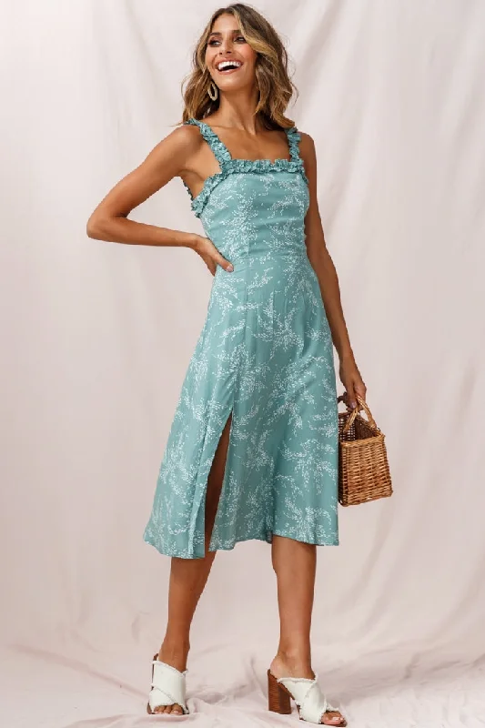 Backless Women Dress for a Sexy and Alluring Look at Evening EventsMagdalene Frill Strap A-Line Midi Dress Sage Backless Women Dress for a Sexy and Alluring Look at Evening EventsMagdalene Frill Strap A-Line Midi Dress Sage