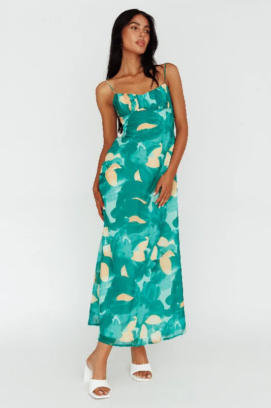 Pleated Women Dress with a Timeless and Elegant TextureNerida Twist Back Maxi Dress Print Green