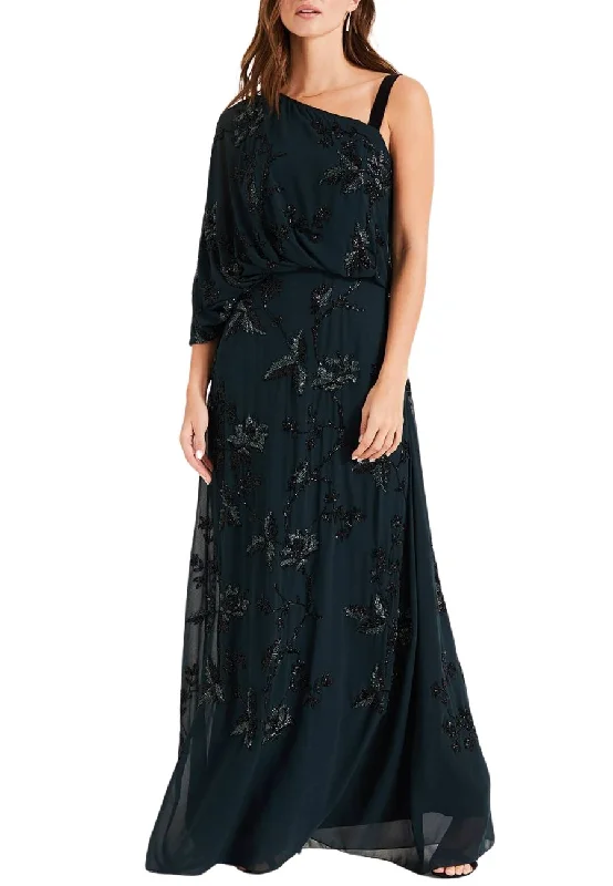Strapless Women Dress with a Built - in Bra for Comfort and SupportDark Green Shirley One Shoulder Embellished Gown
