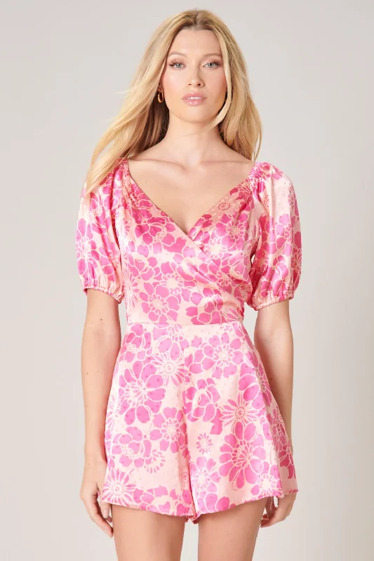 Women jumpsuits with a halter neck for a stylish and flattering choicePink Paradise Satin Everheart Romper