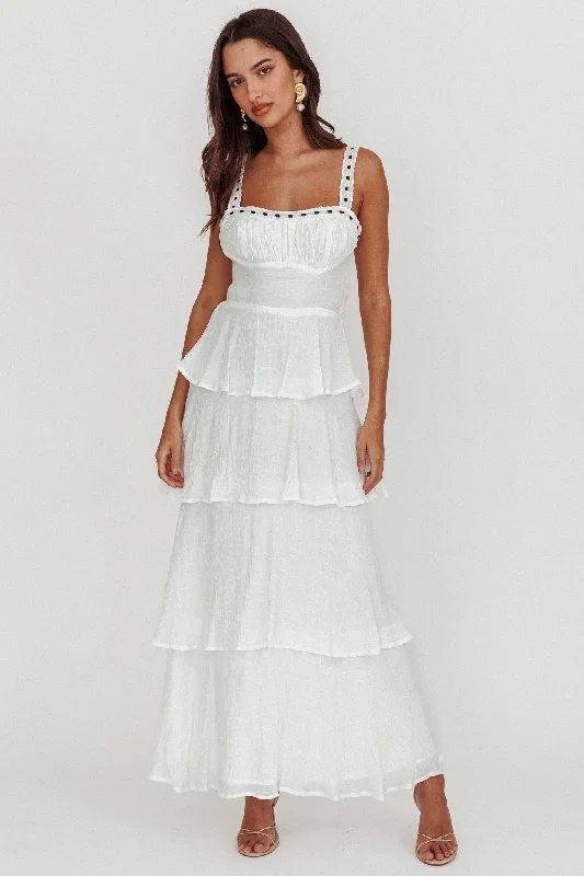 Halter Neck Women Dress to Show Off the Shoulders and NecklineProvence Bloom Tiered Ruffle Maxi Dress White Halter Neck Women Dress to Show Off the Shoulders and NecklineProvence Bloom Tiered Ruffle Maxi Dress White