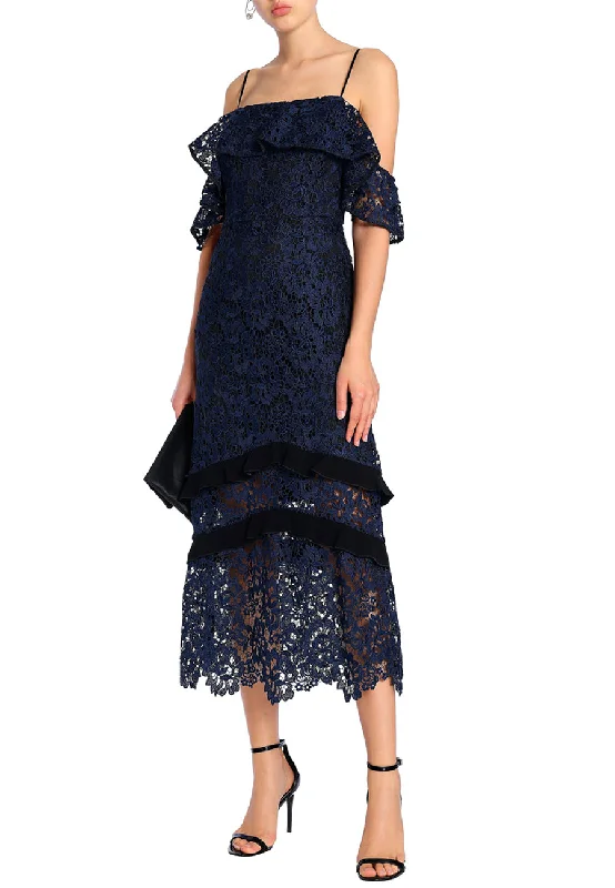 Backless Women Dress for a Sexy and Alluring Look at Evening EventsDark Navy Poppy Off Shoulder Lace Dress