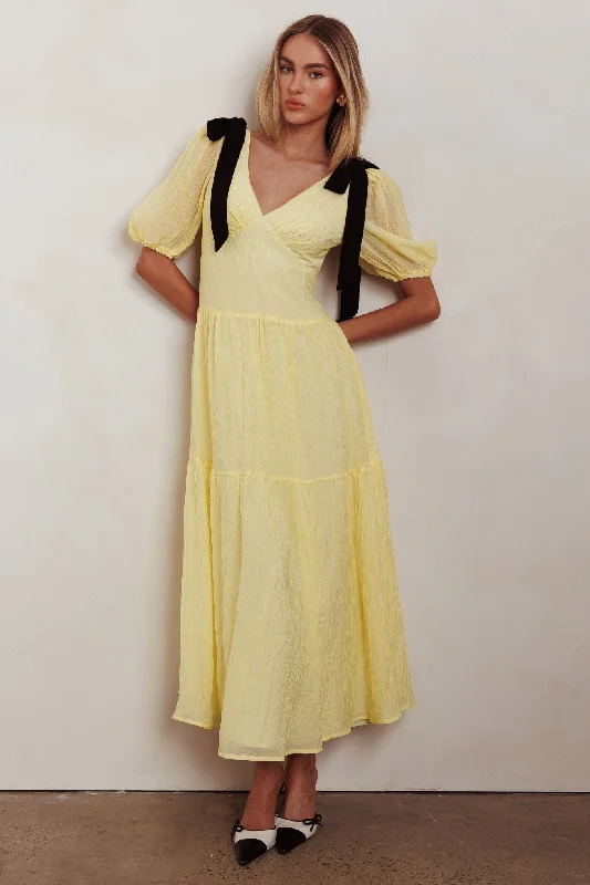 Halter Neck Women Dress to Show Off the Shoulders and NecklineSinta Bow Shoulder Puff Sleeve Maxi Dress Lemon Halter Neck Women Dress to Show Off the Shoulders and NecklineSinta Bow Shoulder Puff Sleeve Maxi Dress Lemon