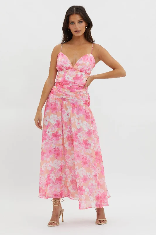 Ruffled Women Dress with Multiple Layers for a Playful and Girly StyleSo Blessed Ruched Waist Maxi Dress Pink Ruffled Women Dress with Multiple Layers for a Playful and Girly StyleSo Blessed Ruched Waist Maxi Dress Pink