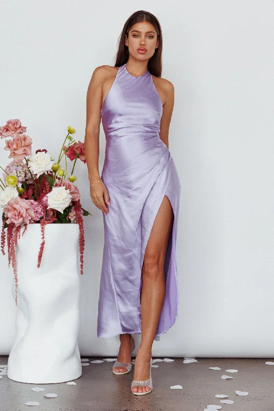 Pleated Women Dress with a Timeless and Elegant TextureSonoma Halterneck Faux Wrap Twist Back Maxi Dress Lavender