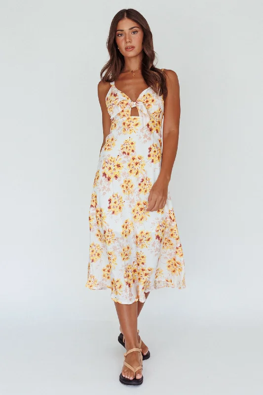 Strapless Women Dress with a Built - in Bra for Comfort and SupportStarry Night Bust-Tie Midi Dress Floral Yellow