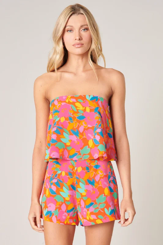Women jumpsuits with off - the - shoulder tops for a flirty and stylish lookSweet Soul Fruity Floral Strapless Romper